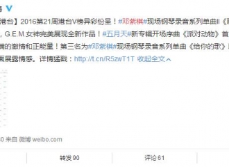 [新闻]160523 邓紫棋现场钢琴录音系列单曲II《画》空降港台V榜冠军