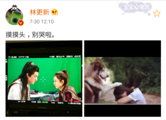 [新闻]170730 林更新自喻“林狗”更博晒楚乔剧照:摸摸头，别哭啦