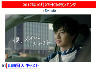 [新闻]171027 山崎贤人两则新广告承包第一第二名