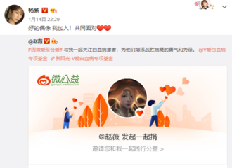 [新闻]190115 杨紫跟随偶像赵薇传递正能量 加入到关爱白血病患者的公益捐助活动中
