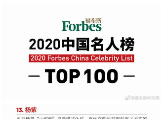 [新闻]200827 2020福布斯中国名人榜新鲜出炉 杨紫飞跃进步位列第13名